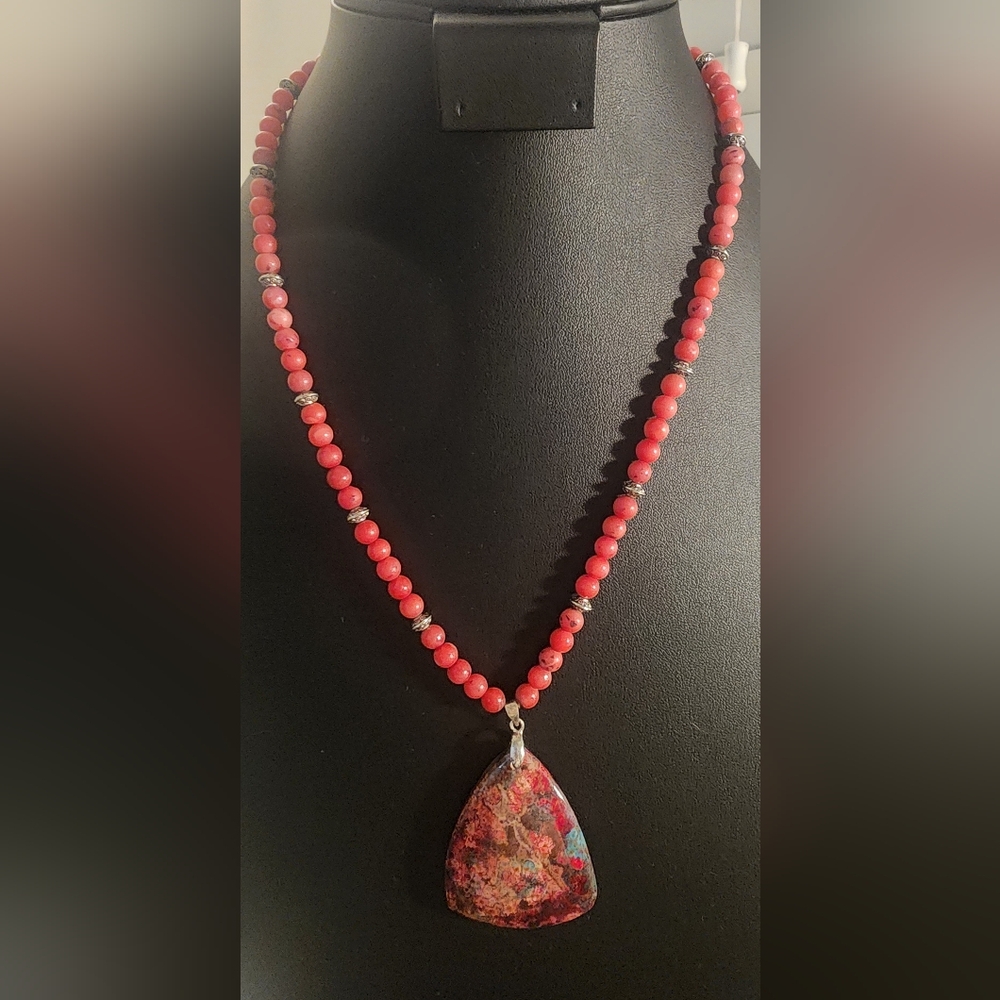 Elegant‎ Red Tourmaline Necklace with Multicolor Pendant